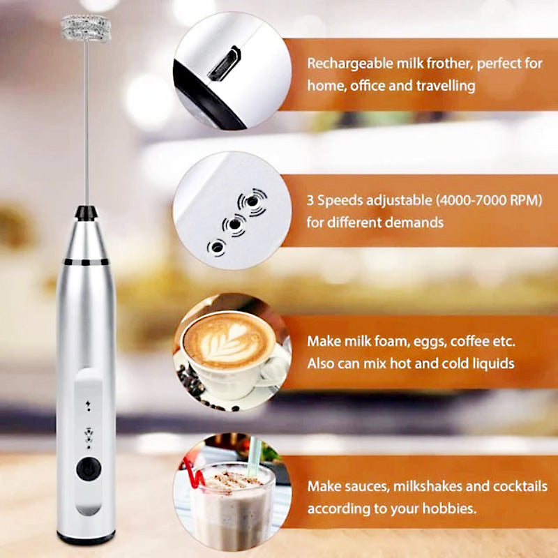 2-in-1 USB Rechargeable Milk Frother & Egg Beater