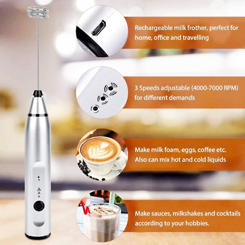 2-in-1 USB Rechargeable Milk Frother & Egg Beater